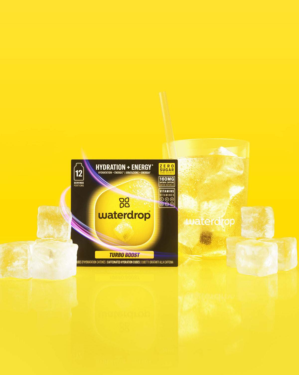 Neon Energy Bottle Set with waterdrop® Turbo Boost cubes.